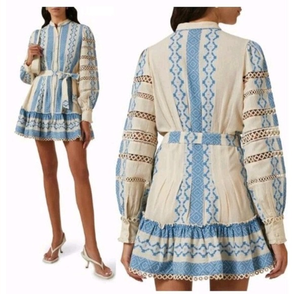 Hemant and‎ Nandita Pehr Shirt Embroidery Dress Puff Sleeves - Picture 3 of 7